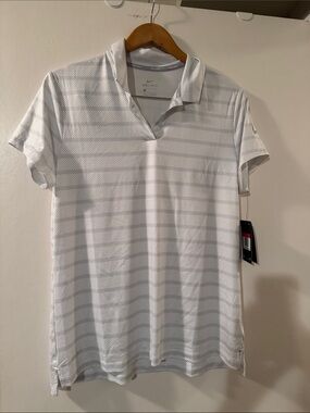Nike White Polo with Light Gray Diagonal Stripes
